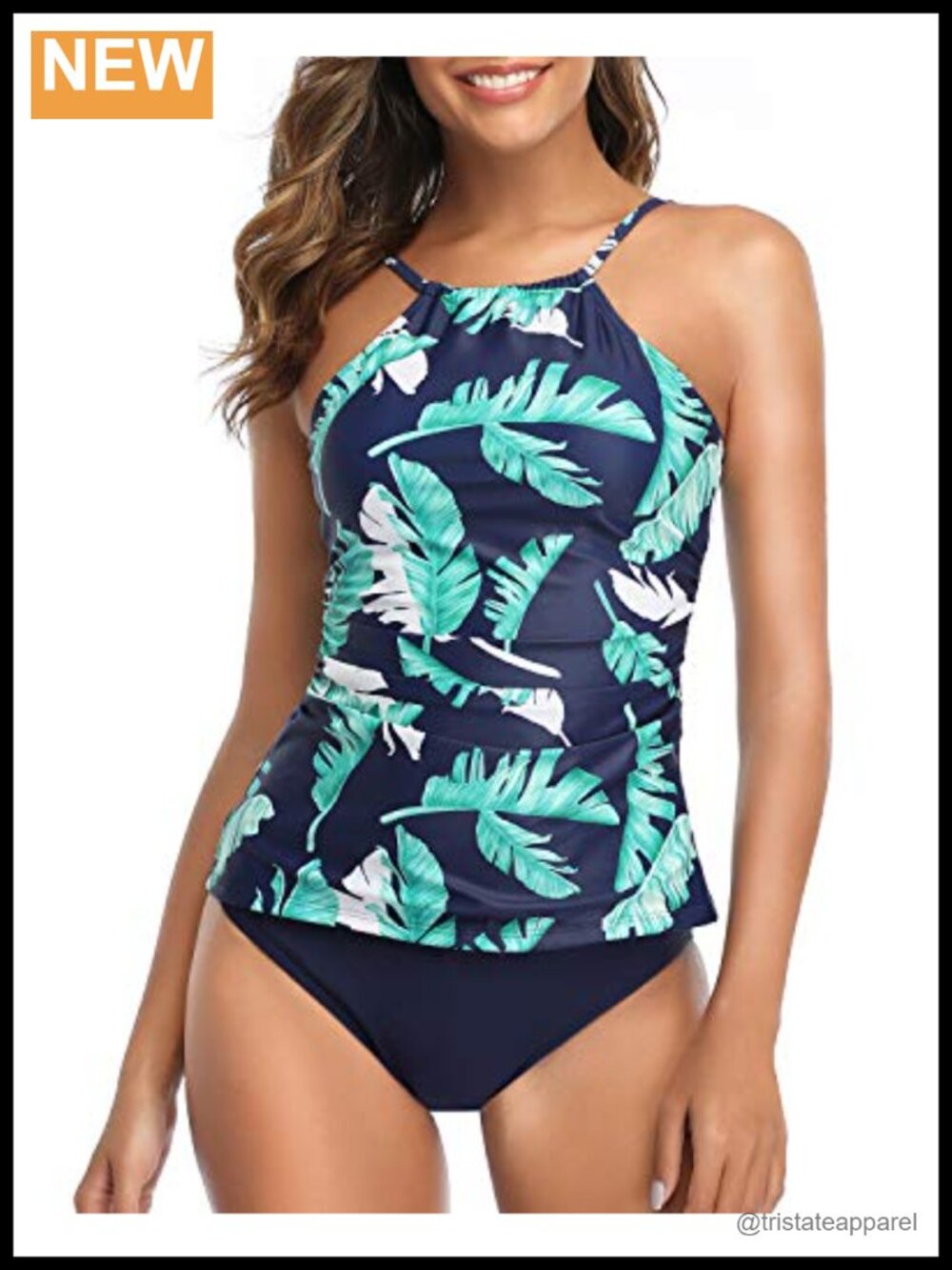 Two Piece Tankini Swimsuit Set High Neck Tummy Control Bathing Suit